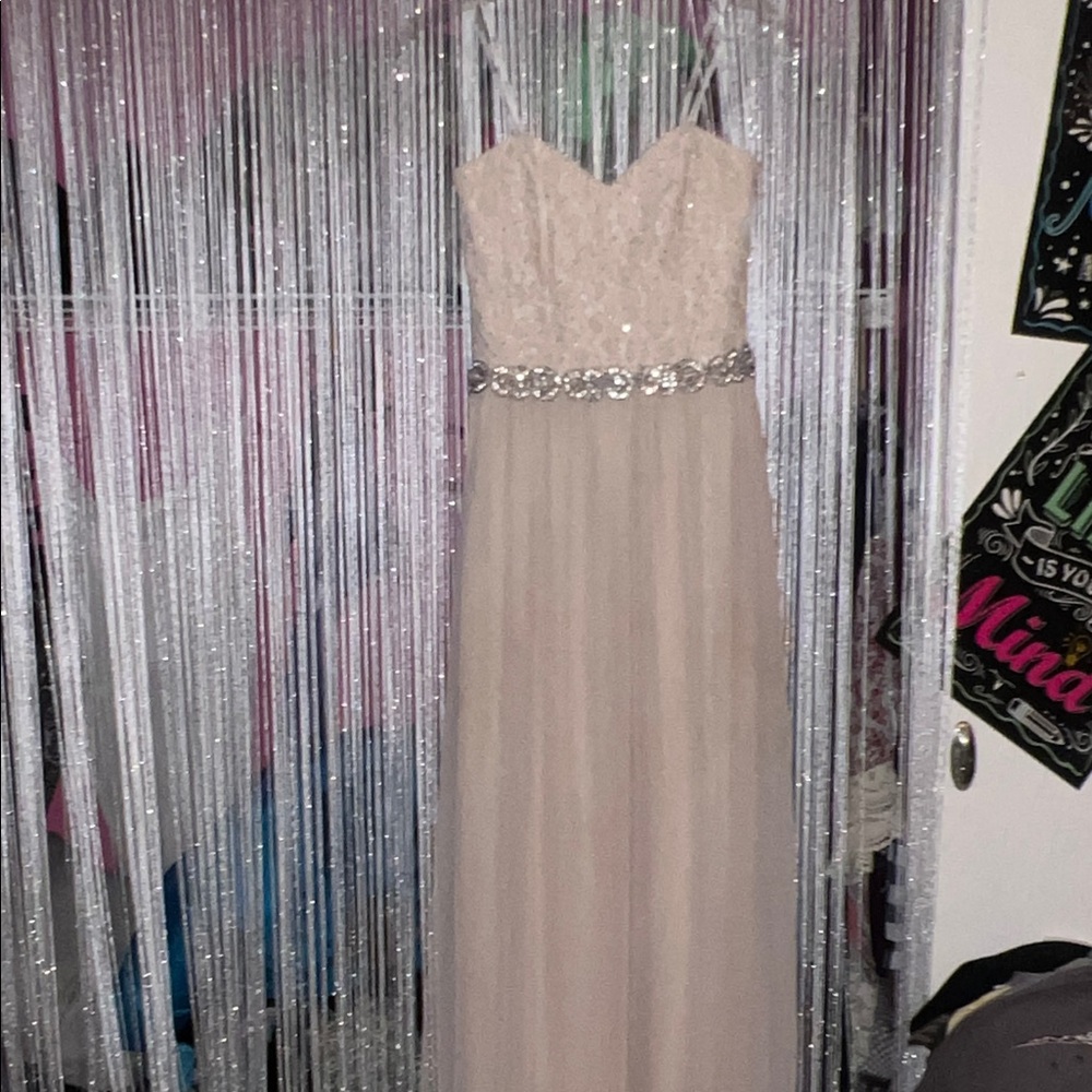 Speechless Cream Strapless Dress with Silver Accents